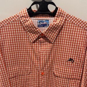 Bass Pro Shops Orange and White Checkered Button Down Shirt
